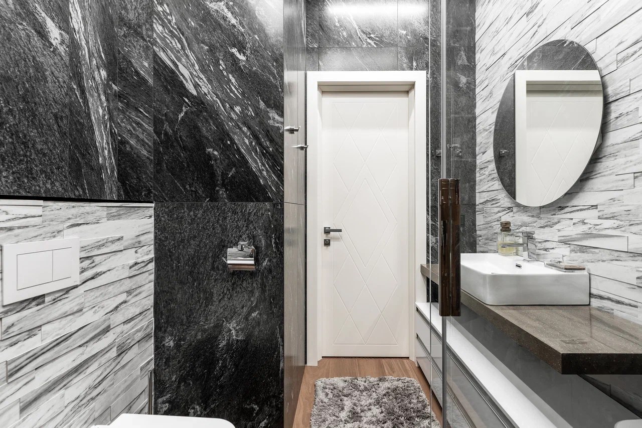 Stone & Wood Bathroom — view 1
